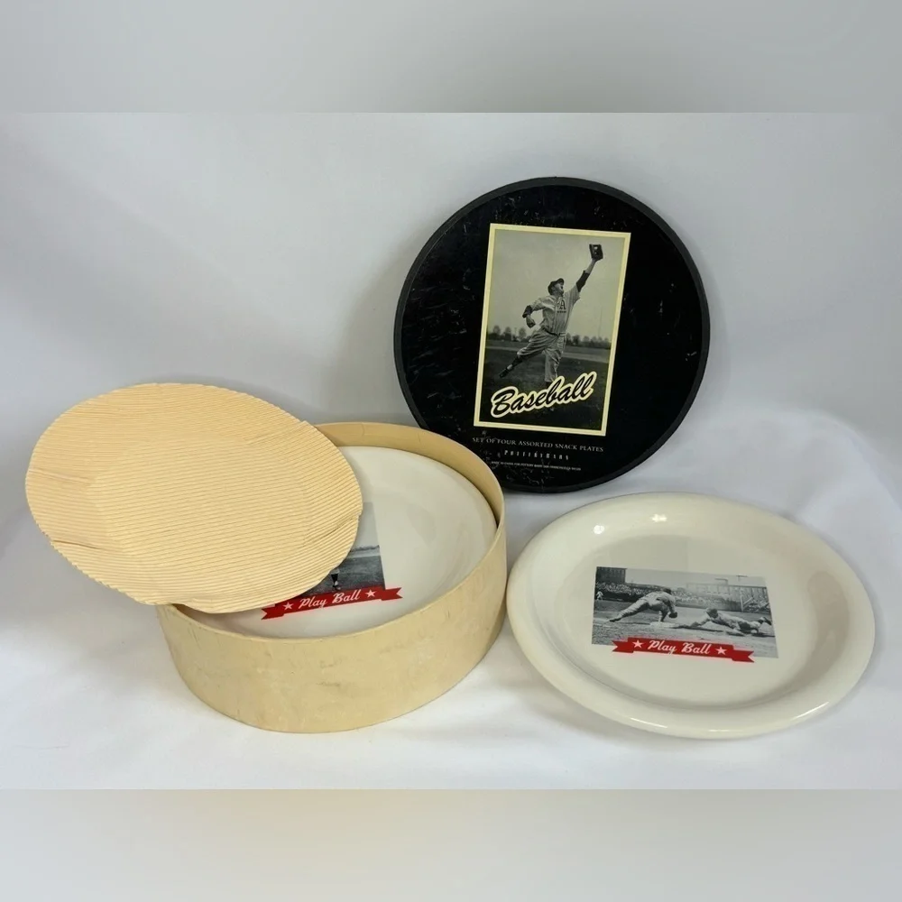Vintage Pottery Barn Baseball Salad/Dessert Plate Set of 4